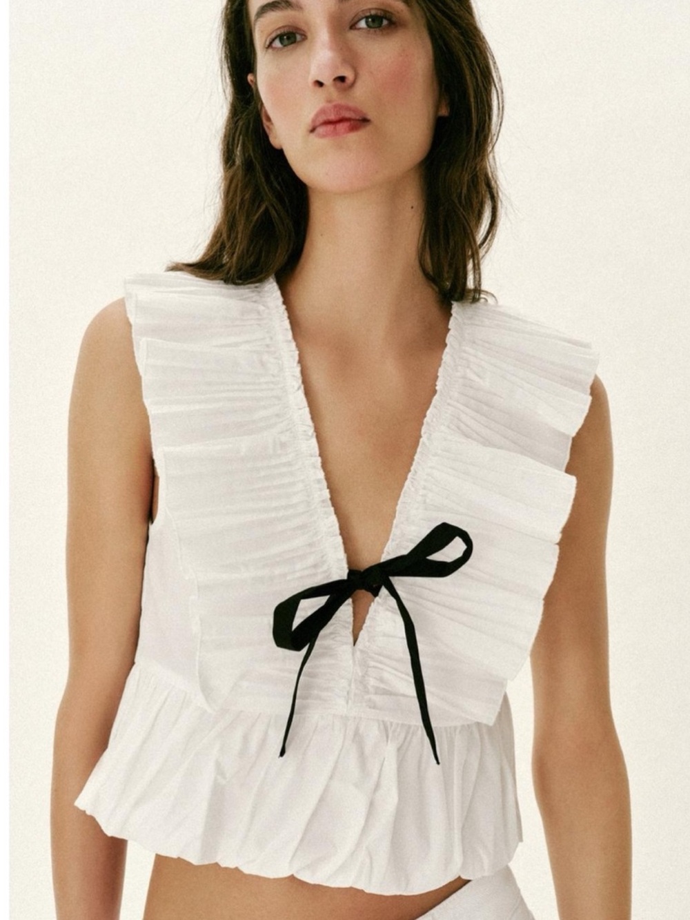 Zara Pleated Ruffle Bow Top